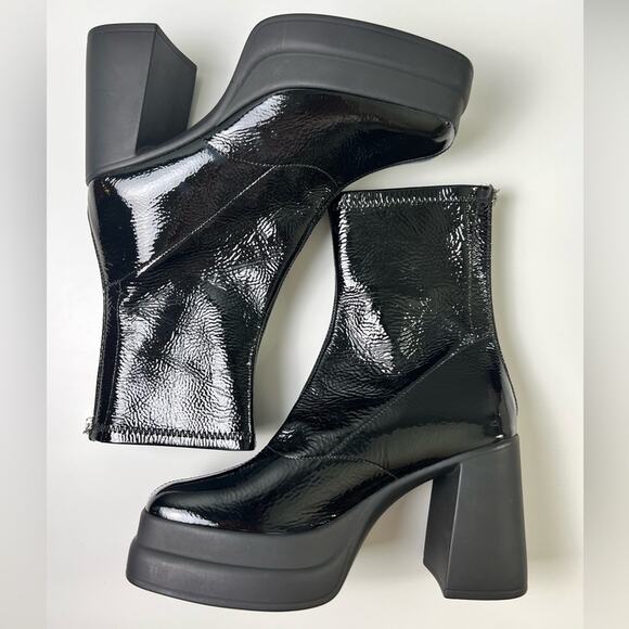 Free People Double Stack Black Patent Leather Platform Boots 8.5 - Picture 7 of 11